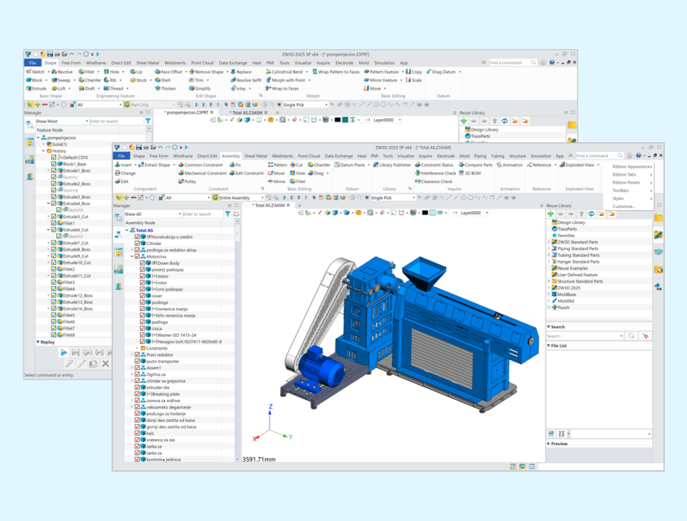 ZW3D 어셈블리 모델링 화면